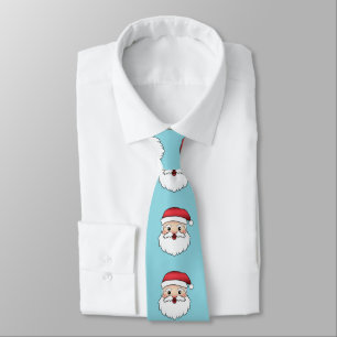 Happy Cartoon Santa Claus Head On Blue Krawatte