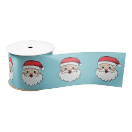 Happy Cartoon Santa Claus Heads On Blue Satinband
