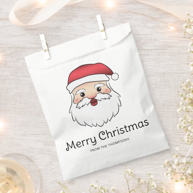 Happy Cartoon Santa Claus Kopf auf blau und Text Geschenktütchen (Ausgeschnitten)