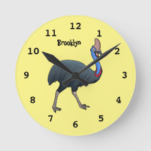 Happy cassowary bird cartoon illustration  runde wanduhr
