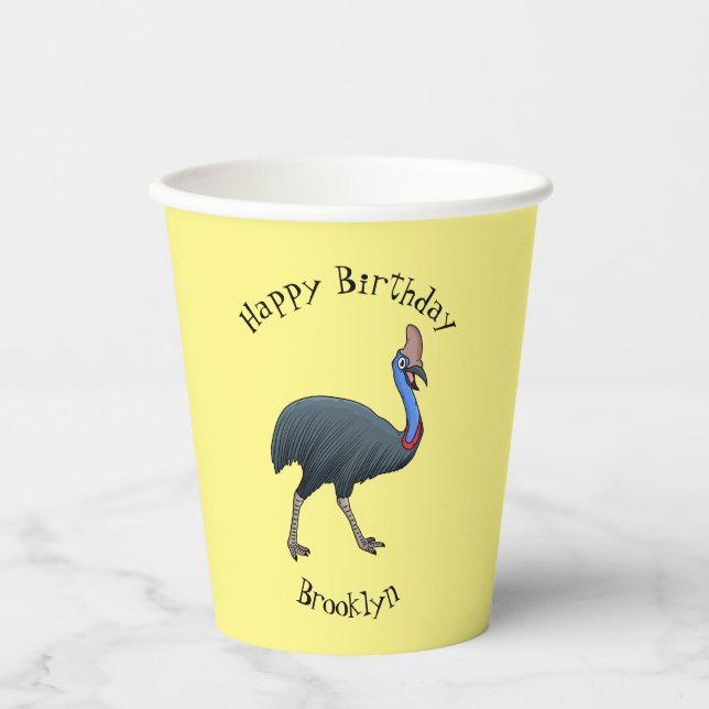 Happy Cassowary Vogel Cartoon Illustration Pappbecher (Vorderseite)