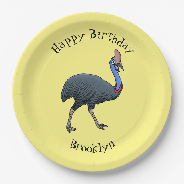 Happy Cassowary Vogel Cartoon Illustration Pappteller (Vorderseite)