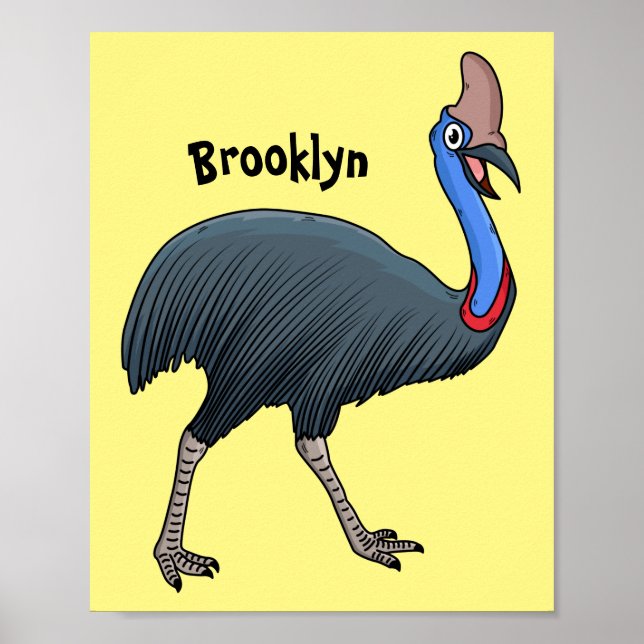 Happy Cassowary Vogel Cartoon Illustration Poster (Vorne)
