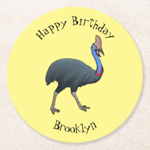 Happy Cassowary Vogel Cartoon Illustration Runder Pappuntersetzer