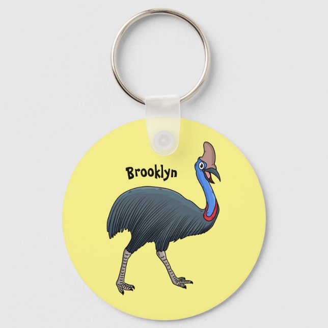 Happy Cassowary Vogel Cartoon Illustration Schlüsselanhänger (Vorderseite)