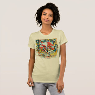 Happy Cat Abstract Design Mode Creme T-Shirt