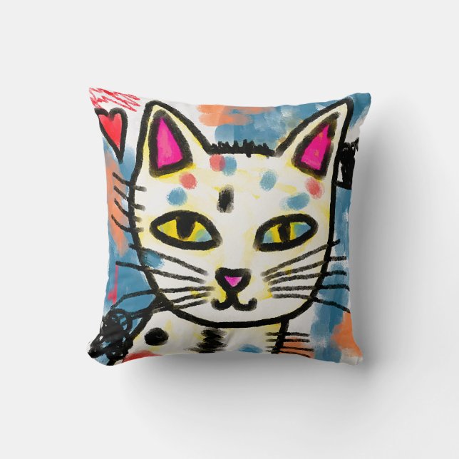 Happy Cat Abstrakt Art Kissen (Vorderseite)