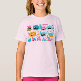 Happy Cat and Monster Gesichter T-Shirt