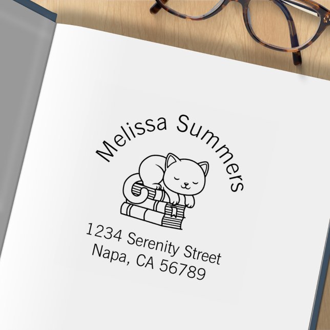 Happy Cat auf dem Buchzeichen "Book Stack Address" Gummistempel (Von Creator hochgeladen)