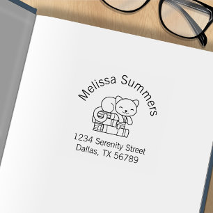 Happy Cat auf dem Buchzeichen "Book Stack Address" Gummistempel