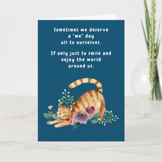 Happy Cat Birthday Hallo Denken Sie an Sie Blume Karte (Vorderseite)