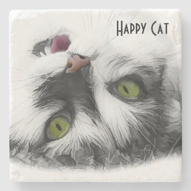 Happy Cat cool anpassbar Steinuntersetzer (Vorderseite)
