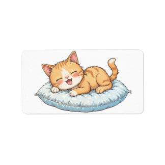 Happy Cat Dreaming auf einem gemütlichen Kissen Adressaufkleber