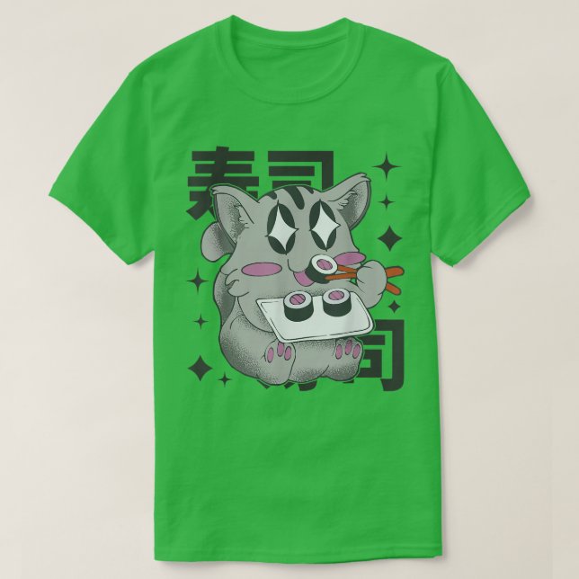 Happy Cat Eating Sushi Japan Style Kawaii Anime Su T-Shirt (Design vorne)