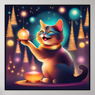 Happy Cat feiert Weihnachten ، Tulxedo Katzenplaka Poster