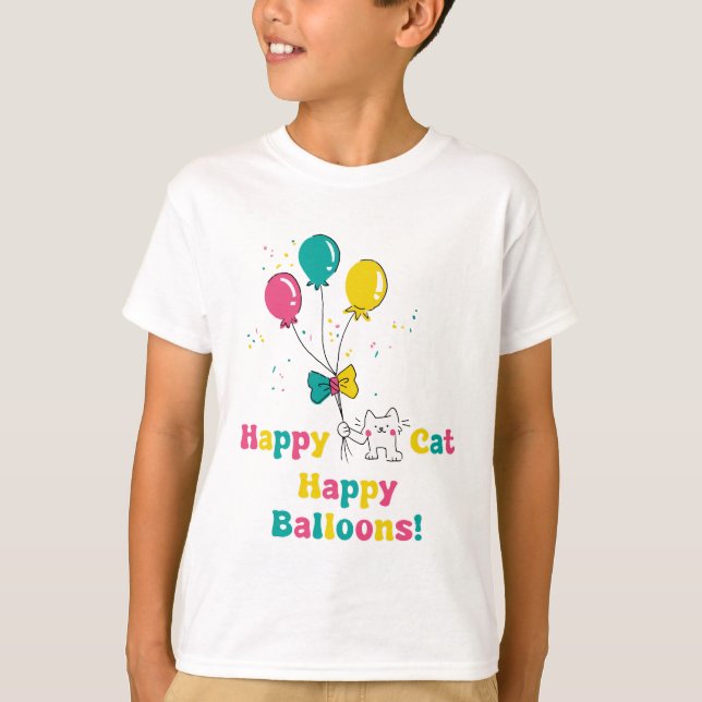 Happy Cat, Happy Balloons 🎈 🐱 T-Shirt (Vorderseite)