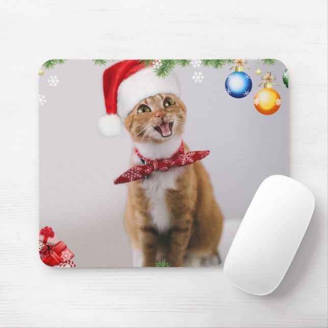 Happy Cat in Red Weihnachtsmütze Mousepad (Mit Mouse)