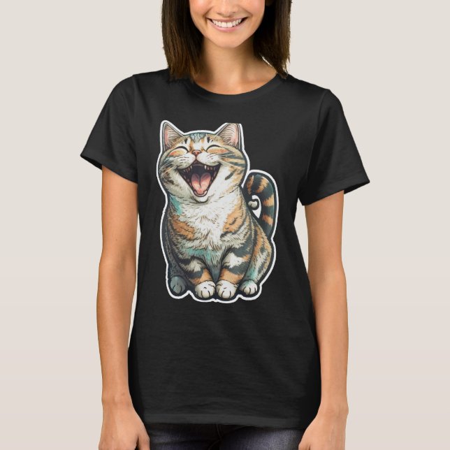 Happy Cat Laughing Kitten Pet Funny T-Shirt (Vorderseite)