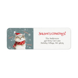 Happy Cat Meow Christmas Return Address Label