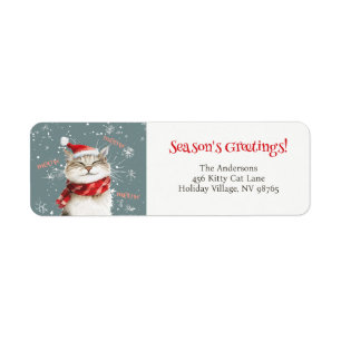Happy Cat Meow Christmas Return Address Label