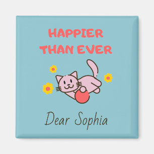 Happy Cat mit Blume Magnet