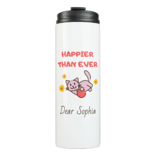 Happy Cat mit Blume Stainless Thermosbecher