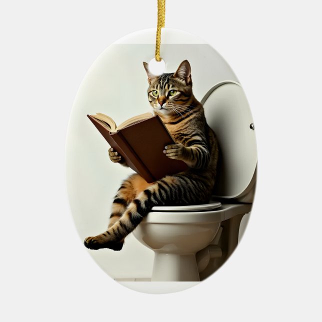 Happy Cat: Niedliches Kitten-Design für Katzen-Lie Keramik Ornament (Vorne)