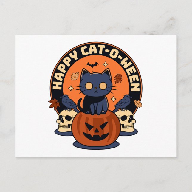 Happy Cat-O-Ween Postkarte (Vorderseite)