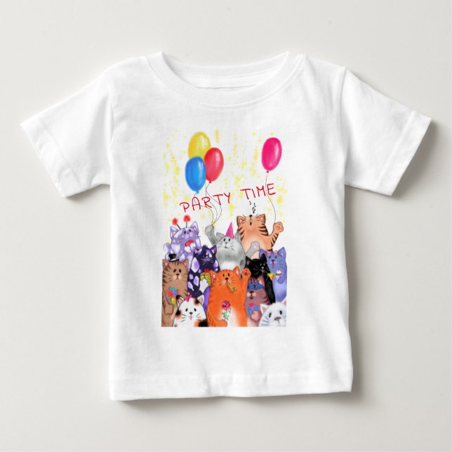 Happy Cat Party Cartoon Zeichnend - Funny Cats Baby T-shirt (Vorderseite)