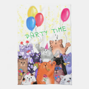Happy Cat Party Cartoon Zeichnend - Niedlich Funny Geschirrtuch
