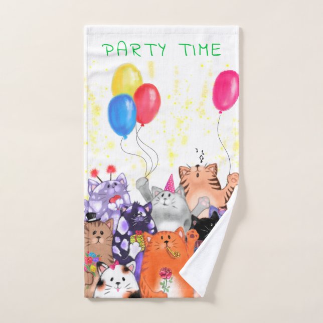 Happy Cat Party Cartoon Zeichnend - Niedliche Funn Badhandtuch Set (Handtuch)
