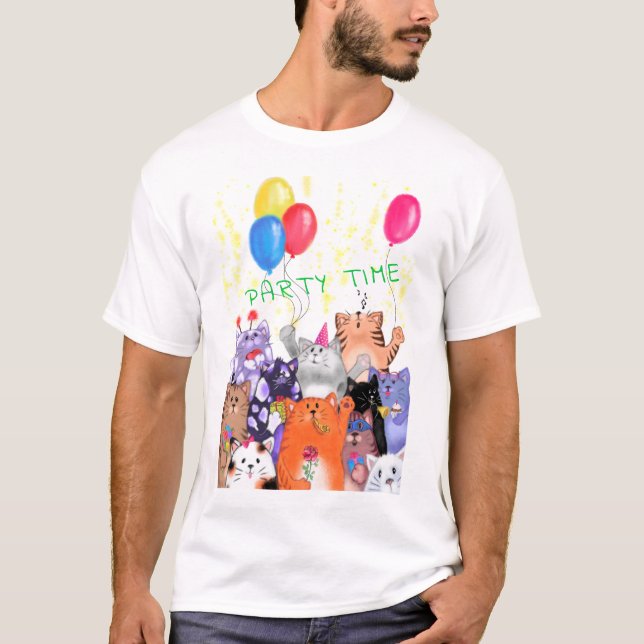 Happy Cat Party Funny T - Shirt (Vorderseite)