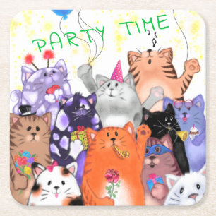 Happy Cat Party Paper Untersetzer Cartoon