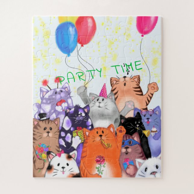 Happy Cat Party Puzzle Cartoon Funny Cats (Vertikal)