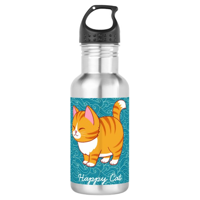 Happy Cat Personalisiert Edelstahlflasche (Vorderseite)