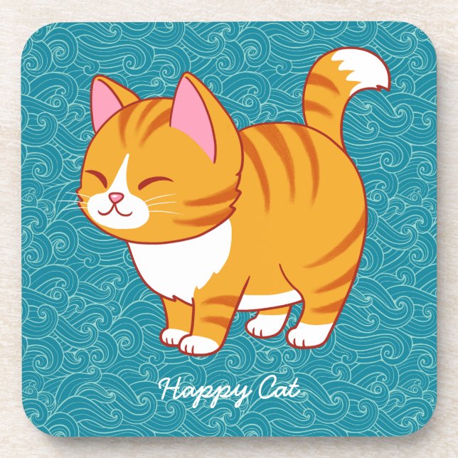 Happy Cat Personalisiert Getränkeuntersetzer (Vorderseite)