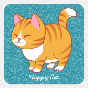 Happy Cat Personalisiert Quadratischer Aufkleber