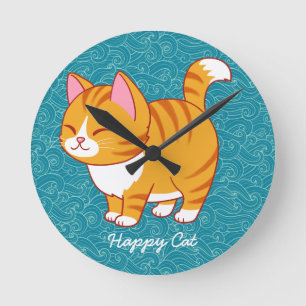 Happy Cat Personalisiert Runde Wanduhr