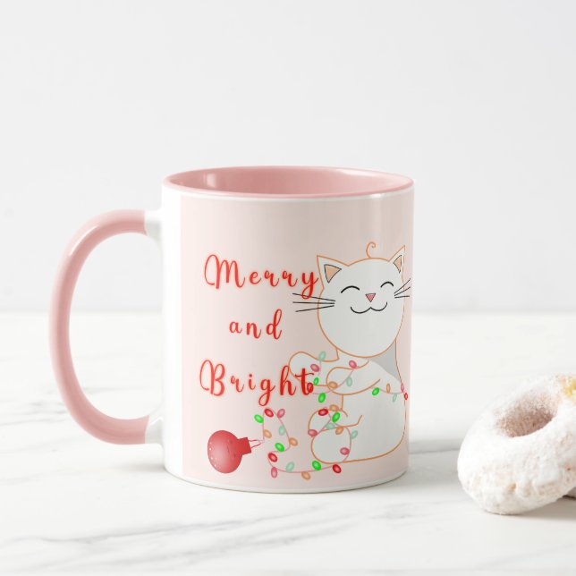 Happy Cat Playing with LED Light | Niedliche Weihn Tasse (Mit Donut)