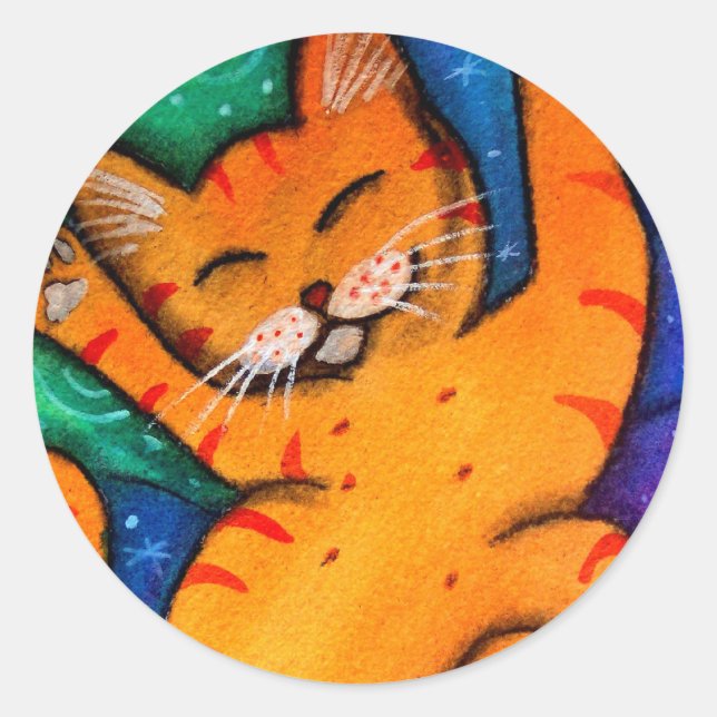 Happy Cat Runder Aufkleber (Vorderseite)
