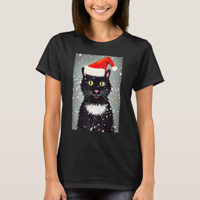 Happy Cat Santa Hat Winter Christmas Holiday Vinta T-Shirt (Vorderseite)