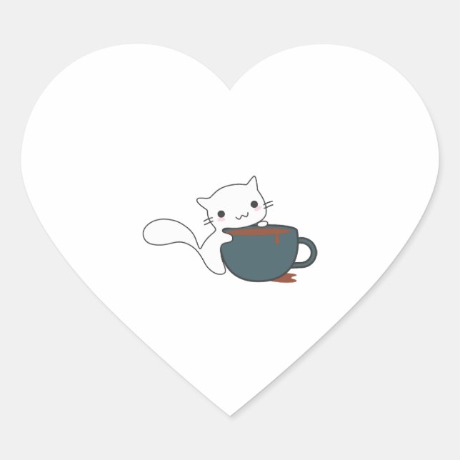 Happy Cat with Coffee Herz-Aufkleber (Vorderseite)