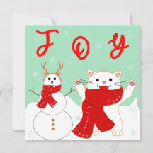 Happy Cat with Snowman | Niedliche Weihnachtskarte