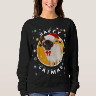 Happy Catmas Weihnachtskatze in Weihnachtsmannmütz Sweatshirt