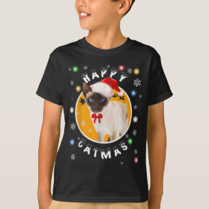 Happy Catmas Weihnachtskatze in Weihnachtsmannmütz T-Shirt