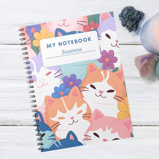 Happy Cats and Blume Notebook Cover Notizblock (Von Creator hochgeladen)