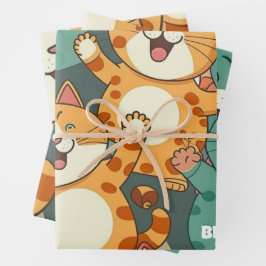 Happy Cats Birthday Wrapping Paper Geschenkpapier Set