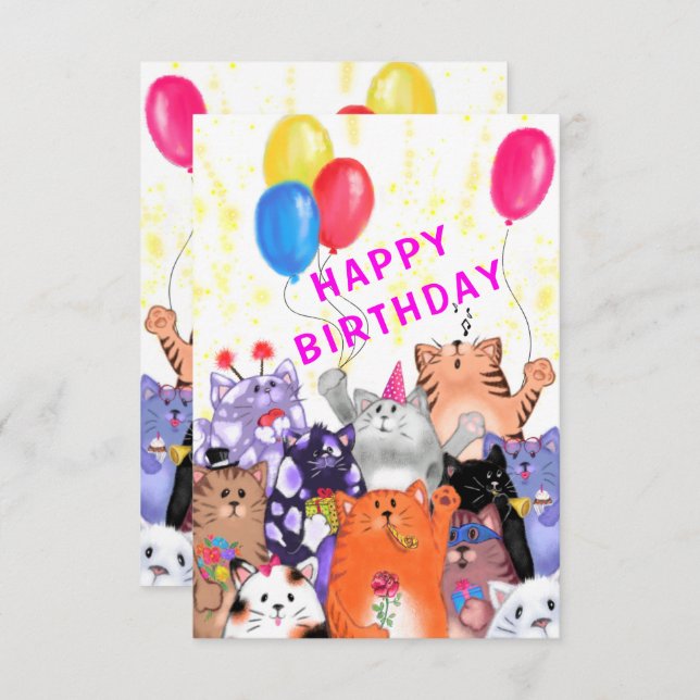 Happy Cats Party Funny Birthday Card (Vorne/Hinten)