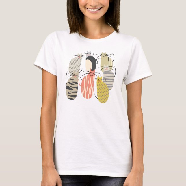Happy Cats Whimsical Illustration T-Shirt (Vorderseite)