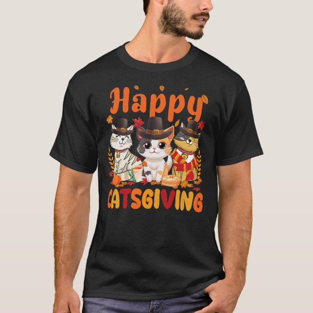 Happy Catsgiving Cat Lover Pilgrim Hat Happy Thank T-Shirt (Vorderseite)